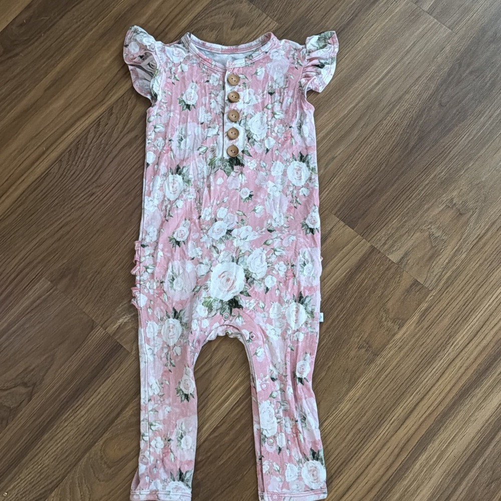 Posh Peanut Baby Girls 12-18 Months Adorable Pink Ruffle Bum Outfit Bamboo VGC